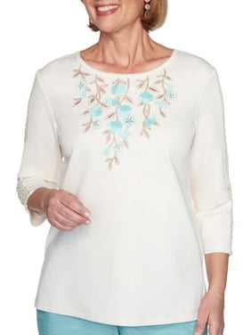 Alfred Dunner Petite Biadere Dotted Round Neck Top